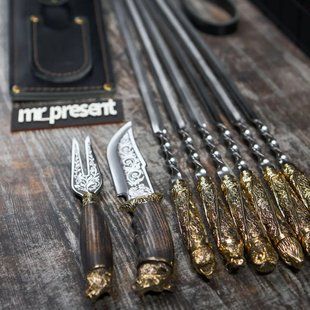 Изысканный набор шампуров в кожаном чехле Мисливець Premium №6 Мисливець Premium №6 фото